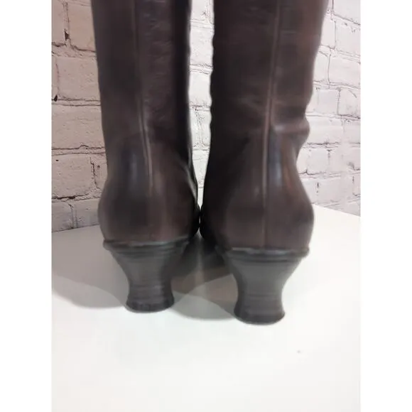 La Canadienne Tahra Mid Calf Brown Leather Kitten Heel Boots Women 8 Victorian