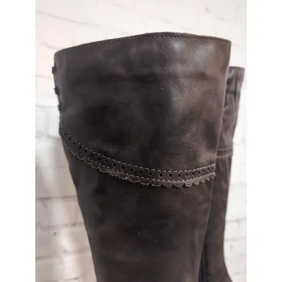 La Canadienne Tahra Mid Calf Brown Leather Kitten Heel Boots Women 8 Victorian