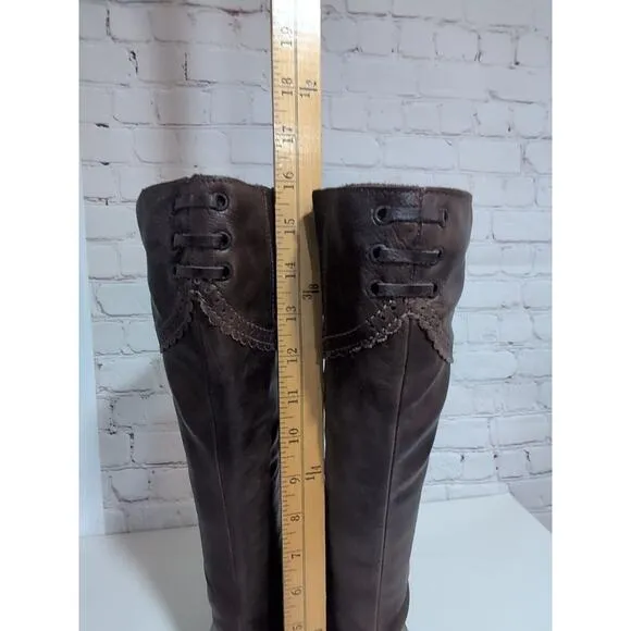 La Canadienne Tahra Mid Calf Brown Leather Kitten Heel Boots Women 8 Victorian