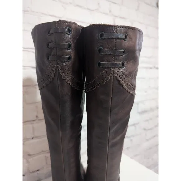 La Canadienne Tahra Mid Calf Brown Leather Kitten Heel Boots Women 8 Victorian