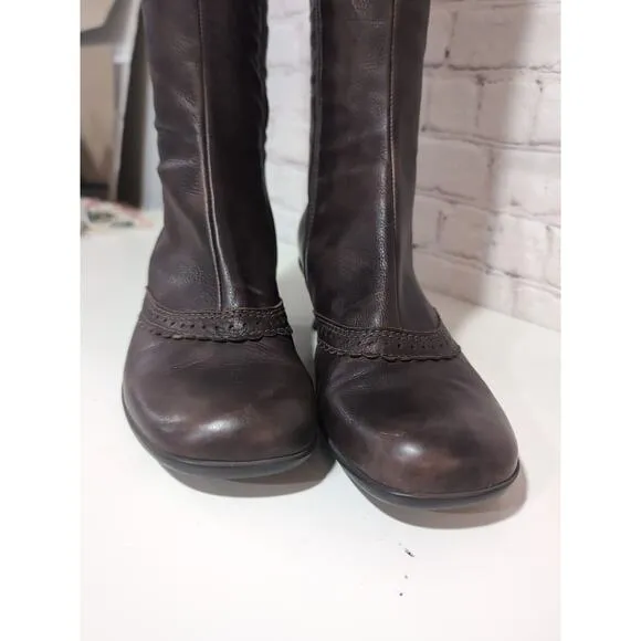 La Canadienne Tahra Mid Calf Brown Leather Kitten Heel Boots Women 8 Victorian