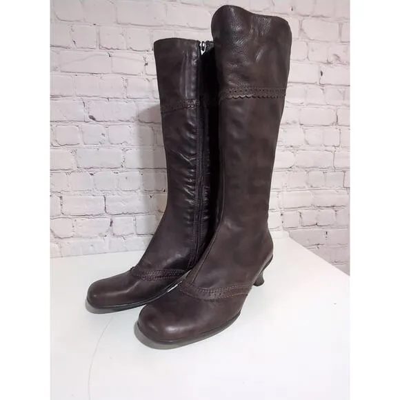 La Canadienne Tahra Mid Calf Brown Leather Kitten Heel Boots Women 8 Victorian