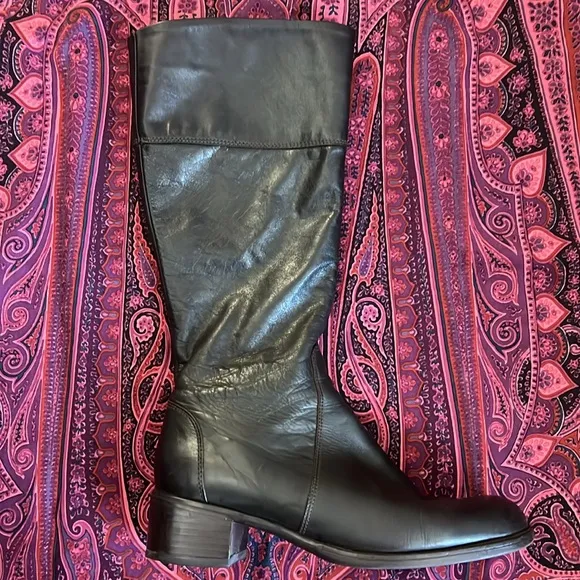 La Canadienne Womens Brown Leather Block Heel Boots Size 9.5