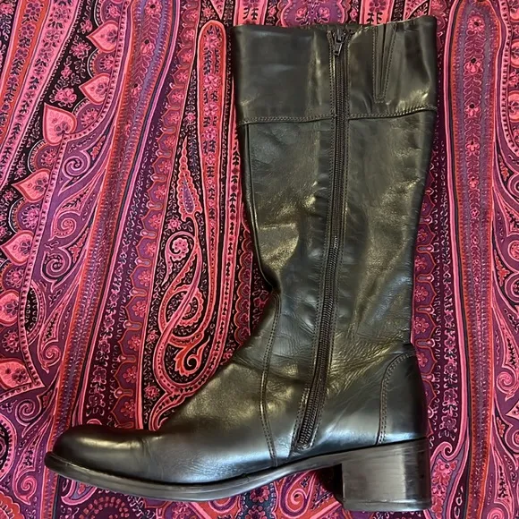La Canadienne Womens Brown Leather Block Heel Boots Size 9.5