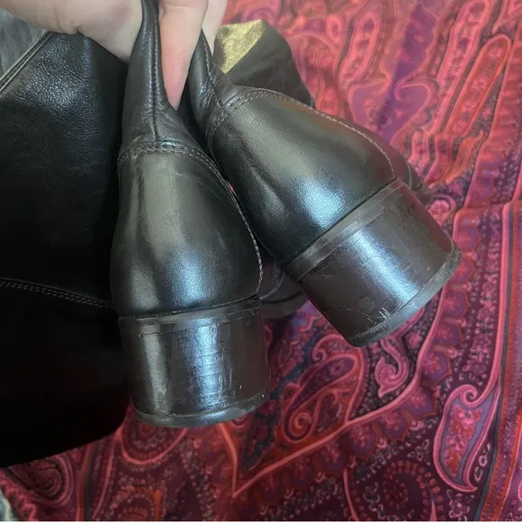 La Canadienne Womens Brown Leather Block Heel Boots Size 9.5