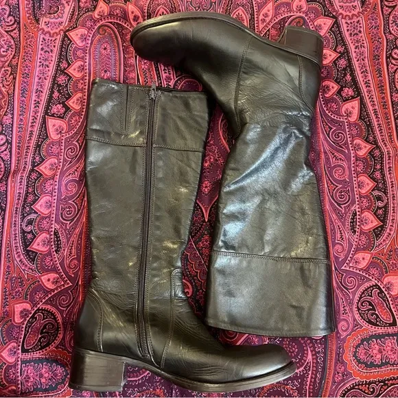 La Canadienne Womens Brown Leather Block Heel Boots Size 9.5