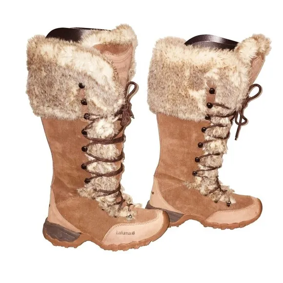 Lafuma Kokta Leather Velvet Feel Warm Fur Winter Snow Boots Brown Sz 6.5