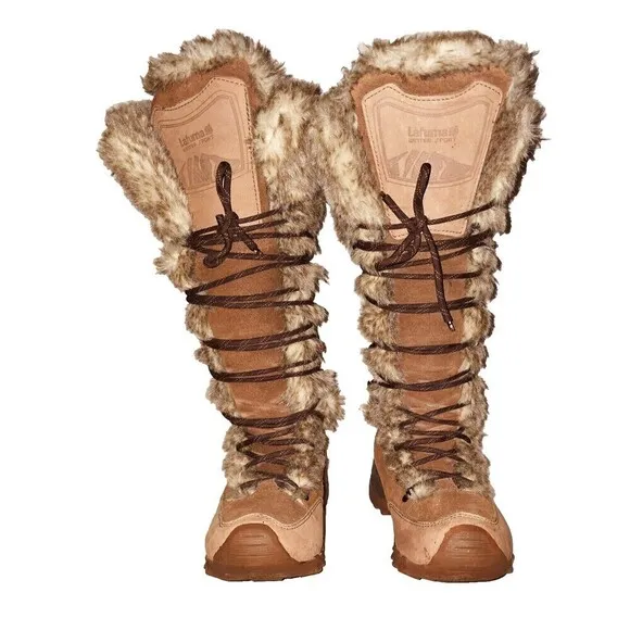 Lafuma Kokta Leather Velvet Feel Warm Fur Winter Snow Boots Brown Sz 6.5