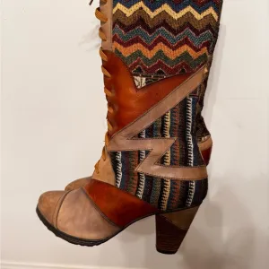 L'ARTISTE Brown and Tan Lace Up Boots with Western Flair