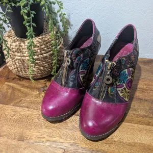 L’Artiste Raina Spring Step Ankle Bootie Boot Zip Floral Sz 38 US 7.5 - 8 M