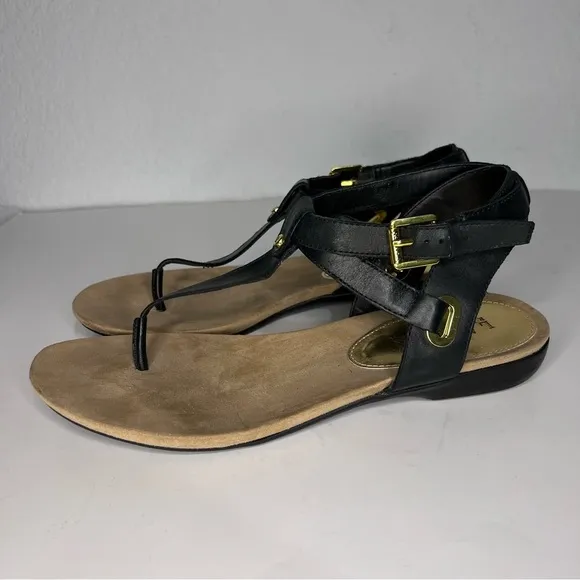 Lauren Ralph Lauren Kiana Black Leather Thong Wrap Ankle Sandals 9