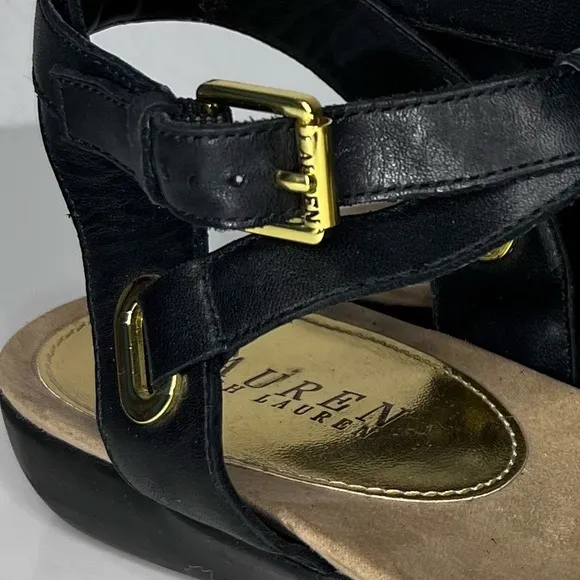 Lauren Ralph Lauren Kiana Black Leather Thong Wrap Ankle Sandals 9