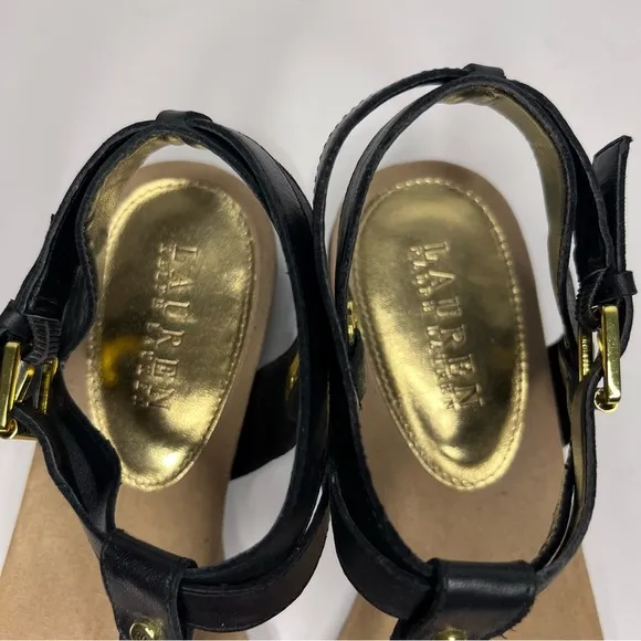 Lauren Ralph Lauren Kiana Black Leather Thong Wrap Ankle Sandals 9