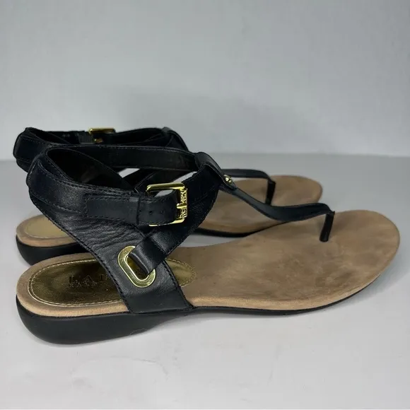 Lauren Ralph Lauren Kiana Black Leather Thong Wrap Ankle Sandals 9
