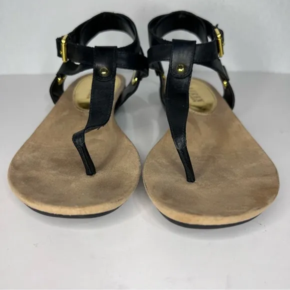 Lauren Ralph Lauren Kiana Black Leather Thong Wrap Ankle Sandals 9