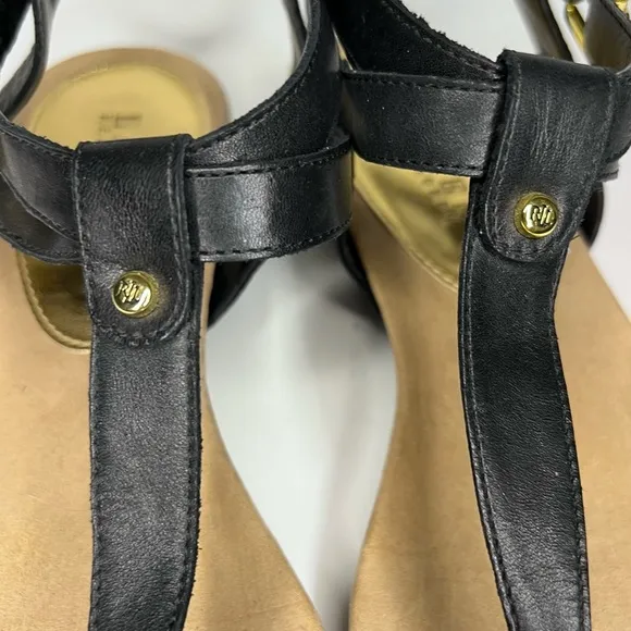 Lauren Ralph Lauren Kiana Black Leather Thong Wrap Ankle Sandals 9
