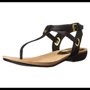Lauren Ralph Lauren Kiana Black Leather Thong Wrap Ankle Sandals 9