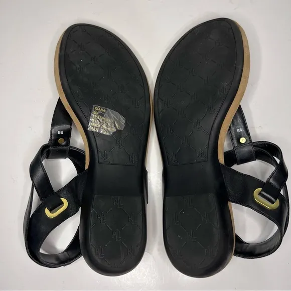 Lauren Ralph Lauren Kiana Black Leather Thong Wrap Ankle Sandals 9