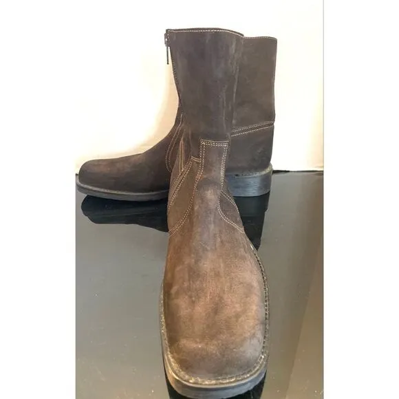 LAVORAZIONE ARTIGIANA Mens Suede Brown Ankle Casual Mens Zip Boots Sz 11