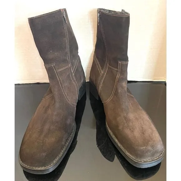 LAVORAZIONE ARTIGIANA Mens Suede Brown Ankle Casual Mens Zip Boots Sz 11