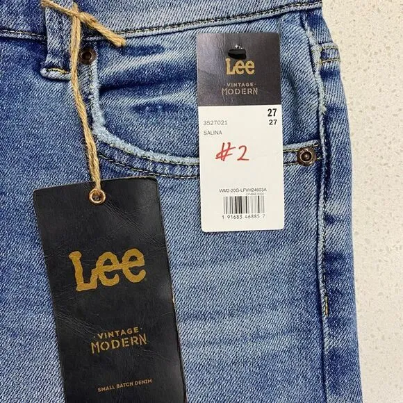 Lee Vintage Modern High Rise Flare Jeans 27x33 NWT Stretch Distressed Denim