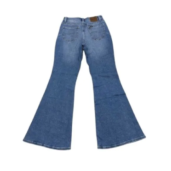 Lee Vintage Modern High Rise Flare Jeans 27x33 NWT Stretch Distressed Denim