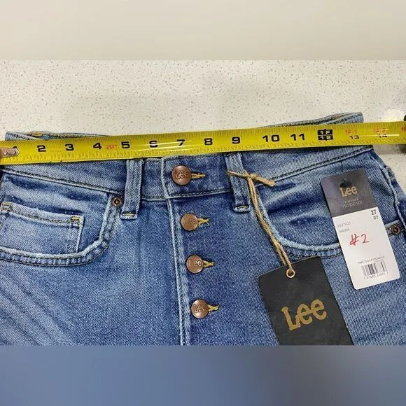 Lee Vintage Modern High Rise Flare Jeans 27x33 NWT Stretch Distressed Denim