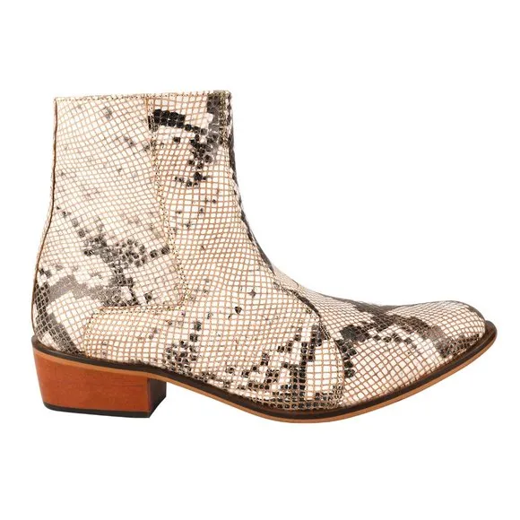 LIBERTYZENO Mens Beige Snake Casual Boots