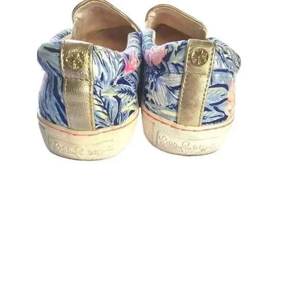 Lilly Pulitzer Julie Sneaker Blue Tropical Flower Slip on Shoe Beach Club Blooms