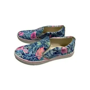 Lilly Pulitzer Julie Sneaker Blue Tropical Flower Slip on Shoe Beach Club Blooms