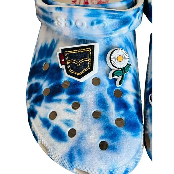 Limted Edition Levis X Crocs Blue Tie-Dye With Pins Comfortable Slip-On Shoes