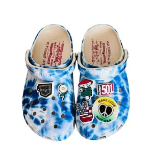Limted Edition Levis X Crocs Blue Tie-Dye With Pins Comfortable Slip-On Shoes