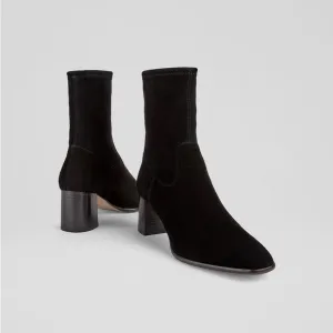 LK Bennett Harp Black Leather Block Heel Stretch Ankle Boot