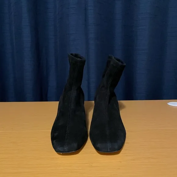 LK Bennett Harp Black Leather Block Heel Stretch Ankle Boot