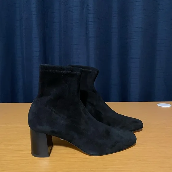 LK Bennett Harp Black Leather Block Heel Stretch Ankle Boot