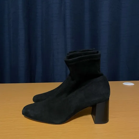 LK Bennett Harp Black Leather Block Heel Stretch Ankle Boot