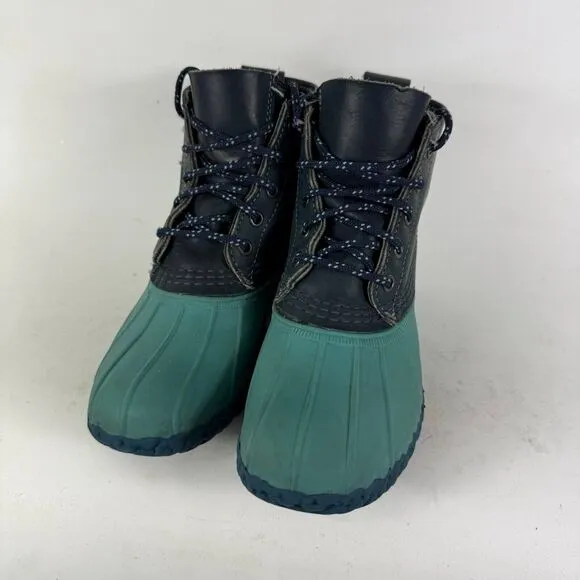 L.L. Bean Small Batch 6 Duck Boots Kids 3 Teal Leather Lace-Up Ankle Round Toe