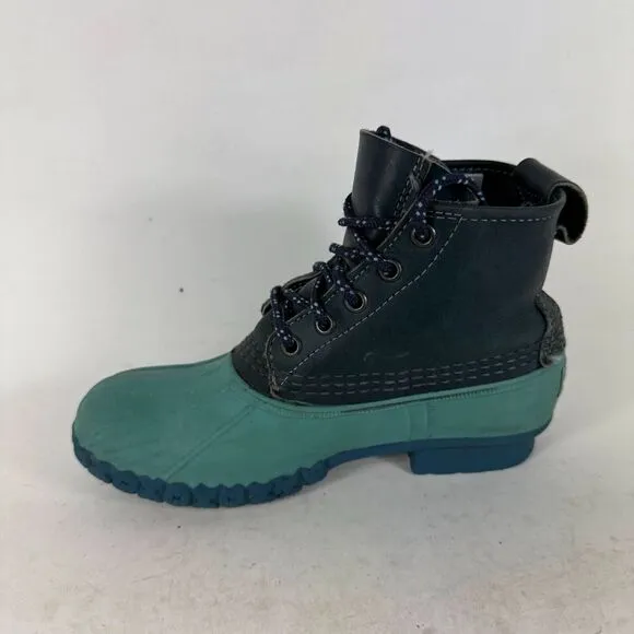 L.L. Bean Small Batch 6 Duck Boots Kids 3 Teal Leather Lace-Up Ankle Round Toe