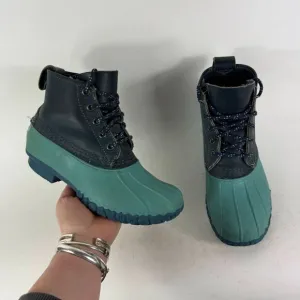 L.L. Bean Small Batch 6 Duck Boots Kids 3 Teal Leather Lace-Up Ankle Round Toe
