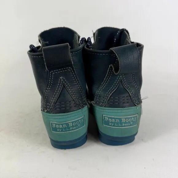 L.L. Bean Small Batch 6 Duck Boots Kids 3 Teal Leather Lace-Up Ankle Round Toe