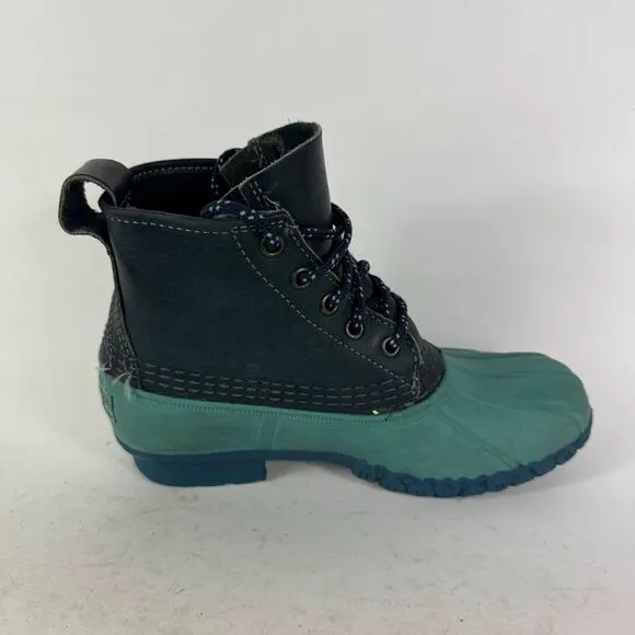 L.L. Bean Small Batch 6 Duck Boots Kids 3 Teal Leather Lace-Up Ankle Round Toe