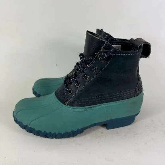 L.L. Bean Small Batch 6 Duck Boots Kids 3 Teal Leather Lace-Up Ankle Round Toe