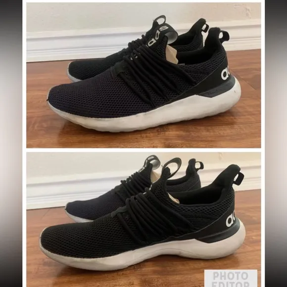 Lot of 2 ADIDAS ORIGINAL Mens Black White Mesh Low Top Sneakers  Shoes 12 &amp; 12.5