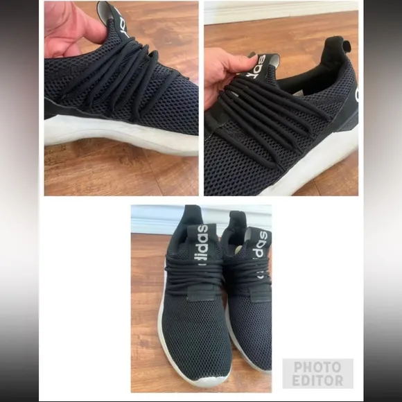Lot of 2 ADIDAS ORIGINAL Mens Black White Mesh Low Top Sneakers  Shoes 12 &amp; 12.5