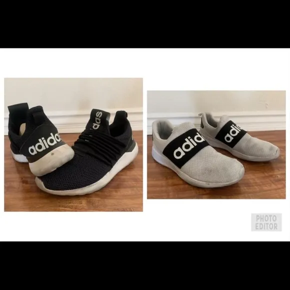 Lot of 2 ADIDAS ORIGINAL Mens Black White Mesh Low Top Sneakers  Shoes 12 &amp; 12.5