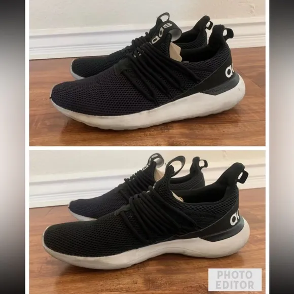 Lot of 2 ADIDAS ORIGINAL Mens Black White Mesh Low Top Sneakers  Shoes 12 &amp; 12.5