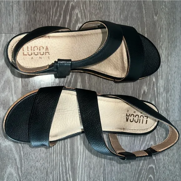 Lucca Lane Olympia Black Leather Cork Casual Platform Sandals Size 8M