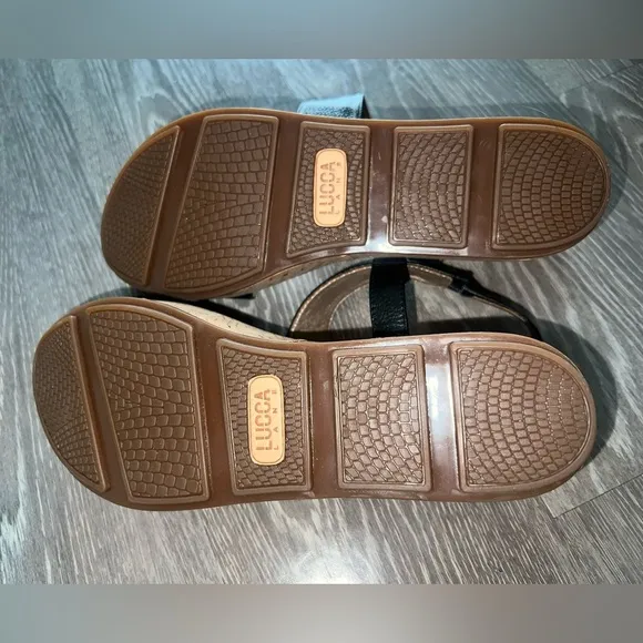 Lucca Lane Olympia Black Leather Cork Casual Platform Sandals Size 8M