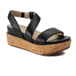 Lucca Lane Olympia Black Leather Cork Casual Platform Sandals Size 8M