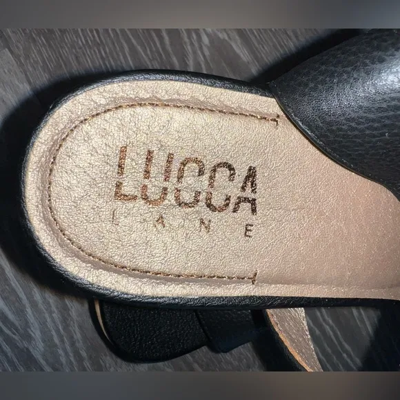 Lucca Lane Olympia Black Leather Cork Casual Platform Sandals Size 8M